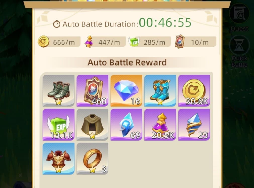 Diamonds and other afk rewards in Gods and Demons