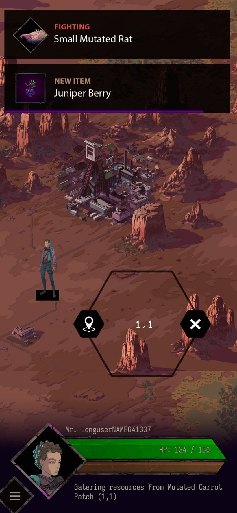 A screenshot of Afterglow, showing a desolate desert overworld with a character walking through it in isometric fashion.