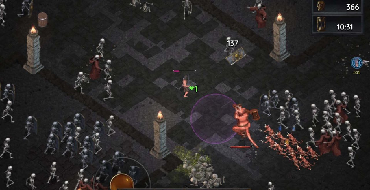 a swordsman in a dungeon filled with undead enemies