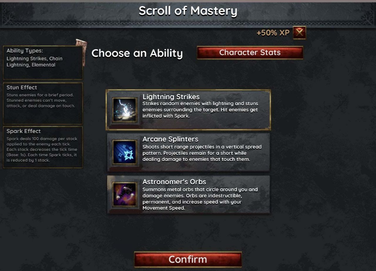 a menu of skills to choose from