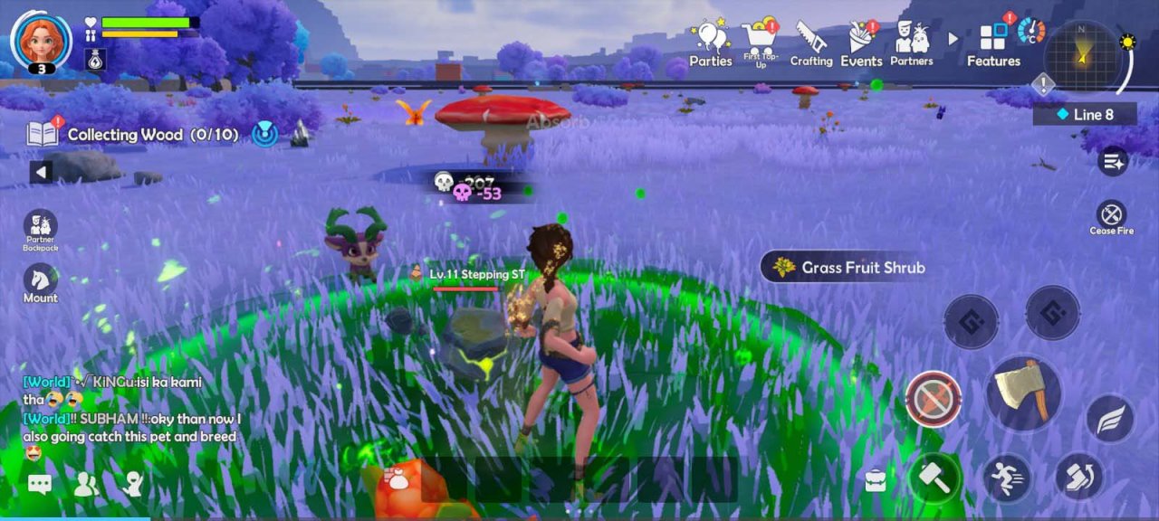 a female character tryign to fight and catch a monster in the wild