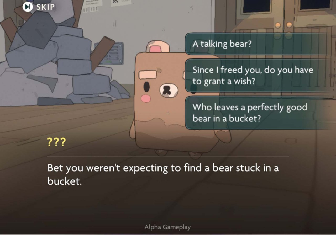 a talking bear with dialogue options