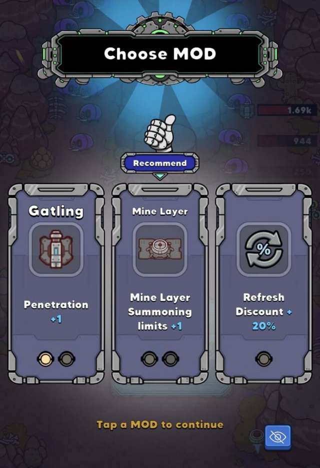 menu of different weapon upgrades