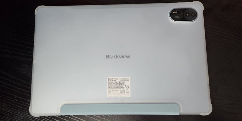 Back view of blue Blackview Mega 8 tablet
