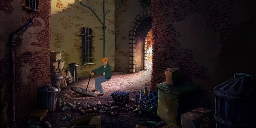 George opens a manhole cover.