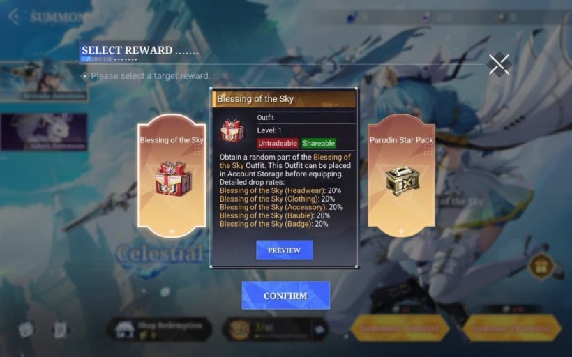 blessing of the sky pack with outfit in coa