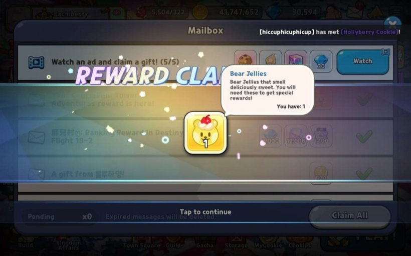 bear jellies in crk rewarded via email