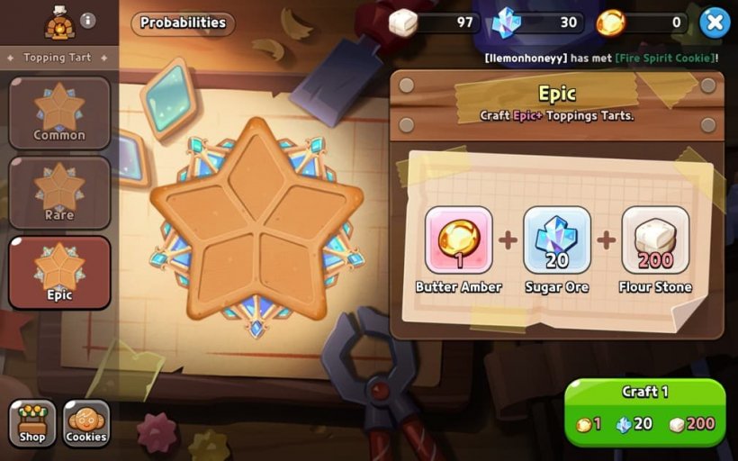 crafting topping tarts in cookie run kingdom