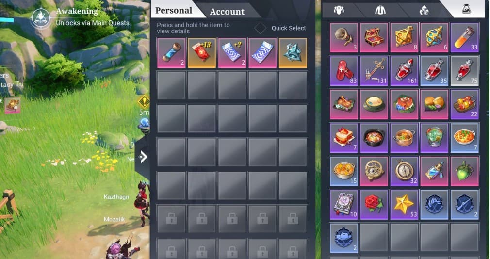 inventory and storage in the game