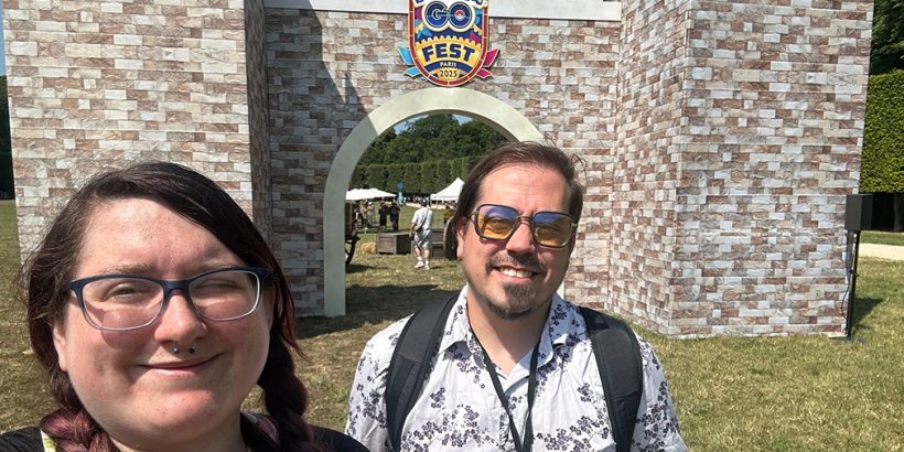 Dann and I at the Castle area of the park in Pokemon Go Fest 2025