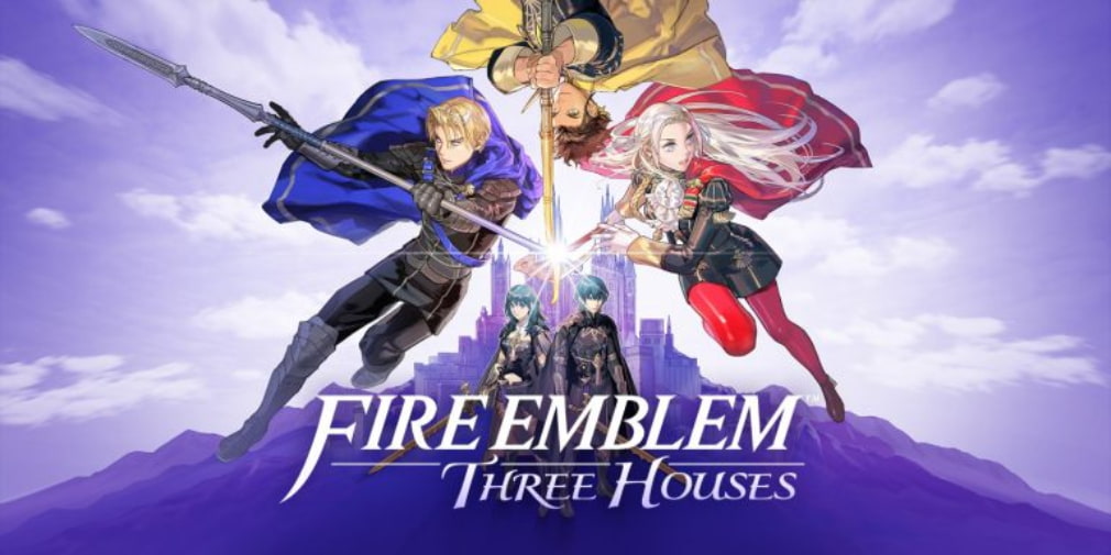 Blue, yellow and red FEH characters with the city on the hill behind them