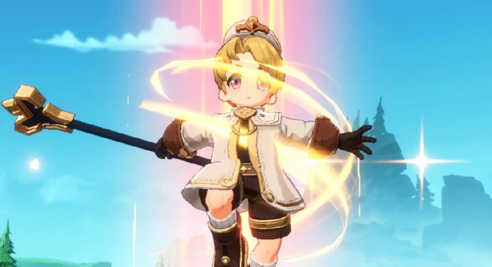 acolyte class boy raising in the air with glowy lights around