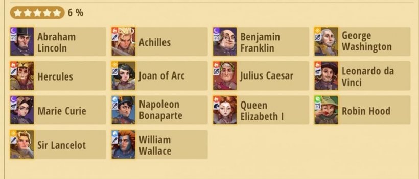 list of legendary heroes in heroes of history