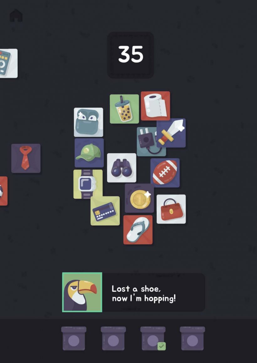 a toucan looking for his shoes in a pile of messy stuff