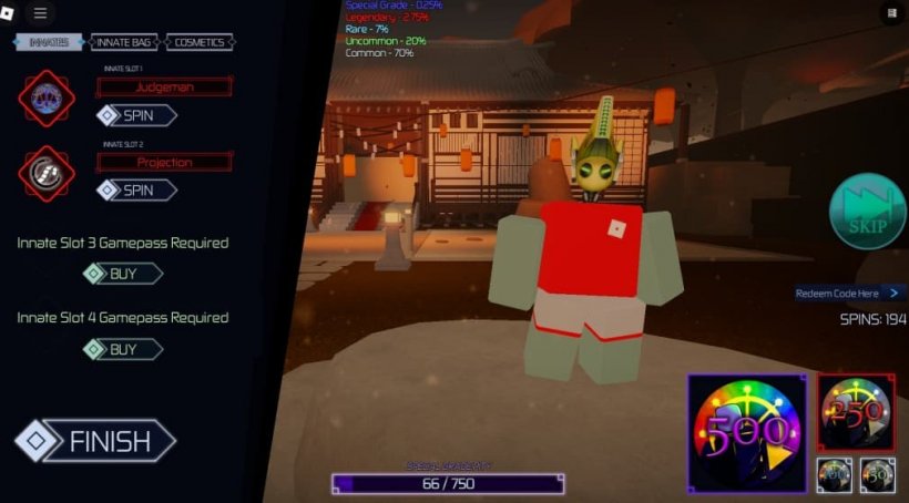 jujutsu infinite character page where you can see the innate abilities equipped