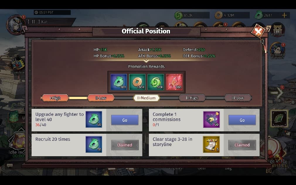 quests needed to reach the next tier