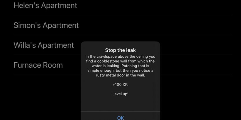 black background with pop up indicating the player has successfully stopped a leak and leveled up