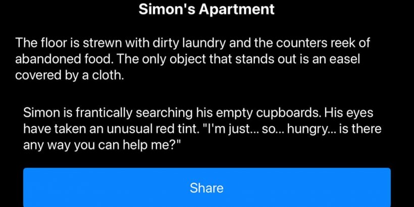 screen with description of Simon's apartment