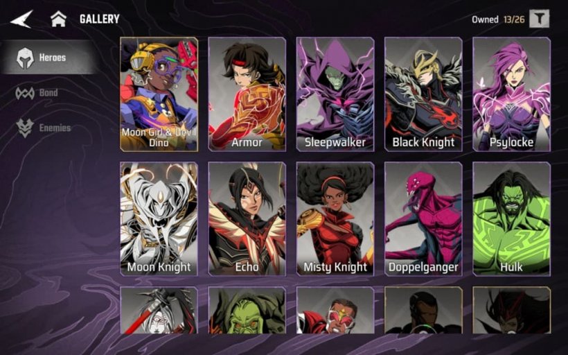 the gallery of heroes in marvel mystic mayhem