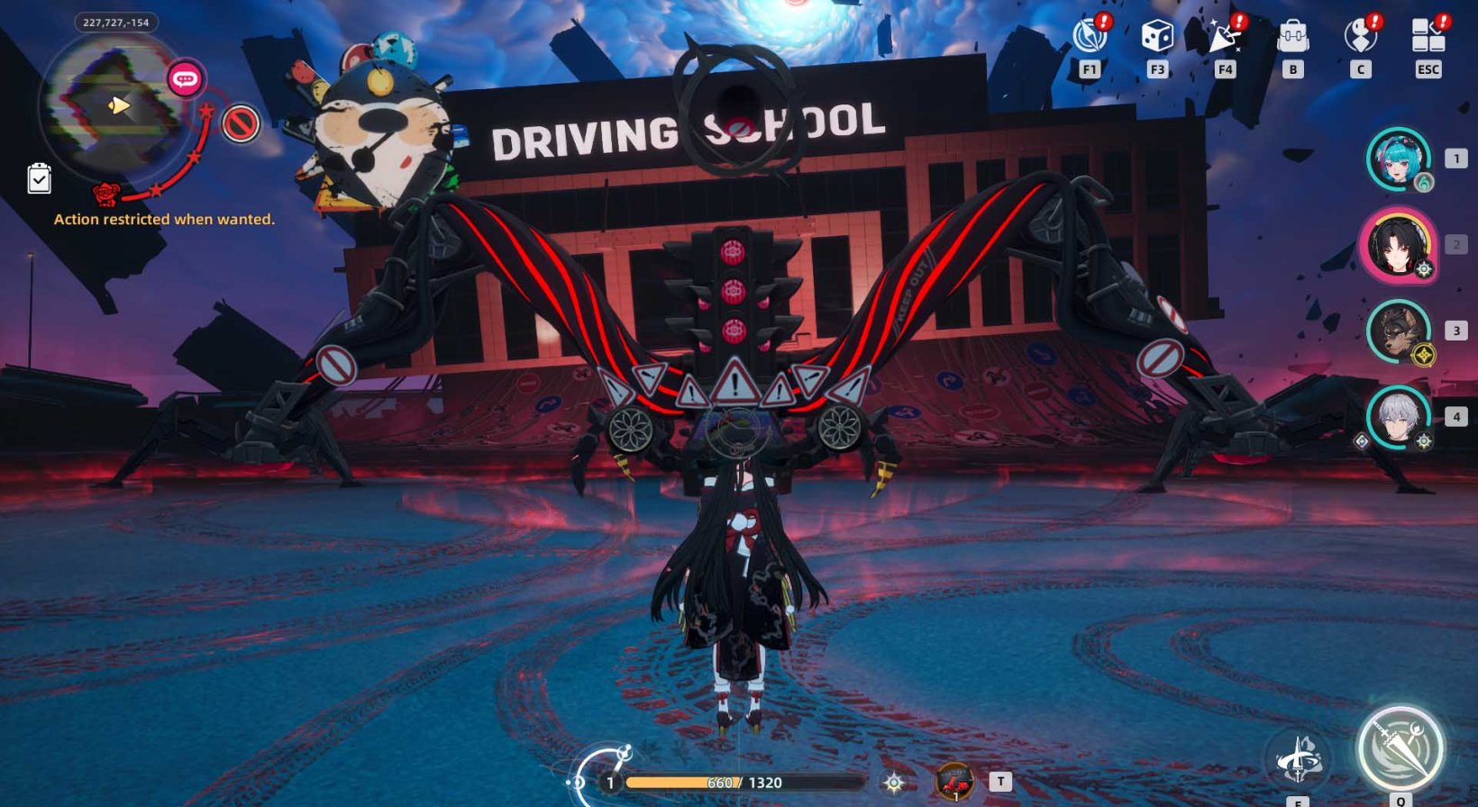 female character facing the police executioner boss