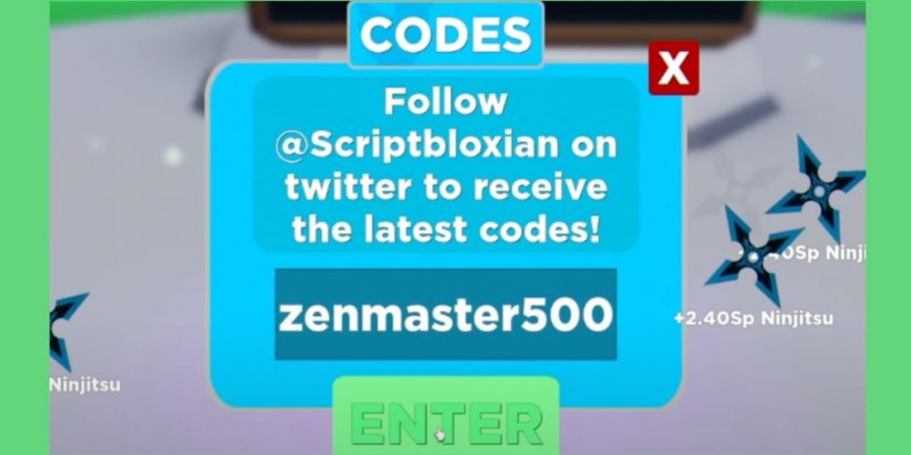 Screenshot of the box where you can enter codes for Ninja Legends