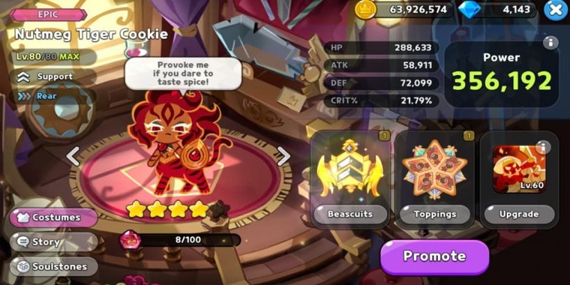 Cookie Run: Kingdom: Nutmeg Tiger Cookie Toppings and Beascuits guide