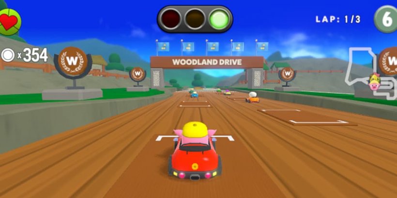 Oby driving a red car in a race