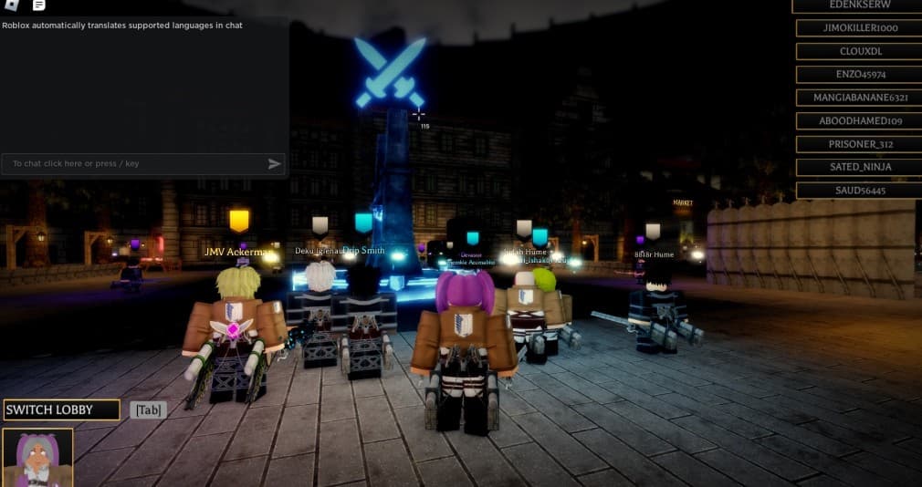 players gathered in Roblox game