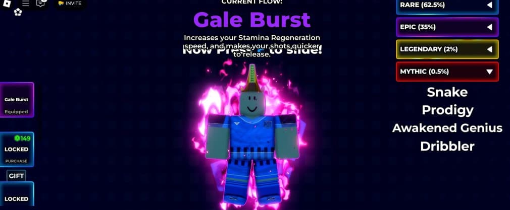 Gale Burst, pink flame around the Blue Lock Rival character