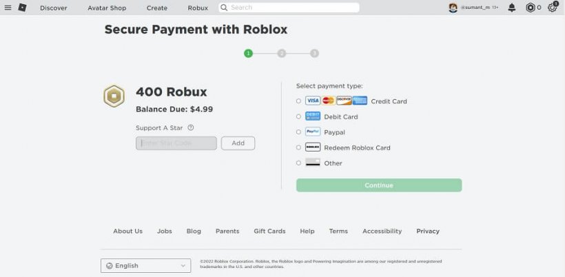 Roblox Star codes screen - redeem box