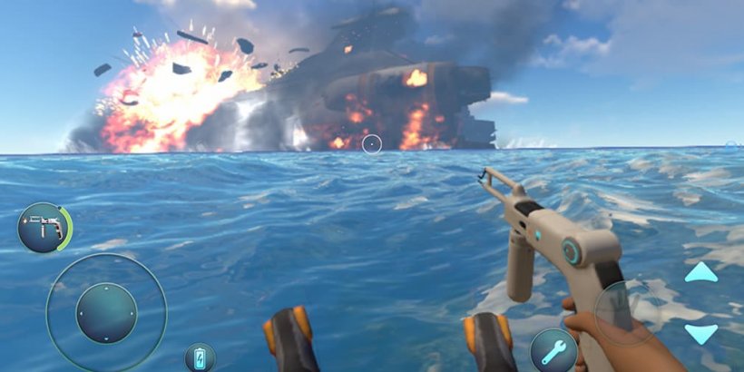 Ship blowing up in the distance