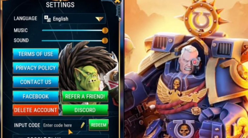 Arrow pointing where to redeem the Tacticus codes