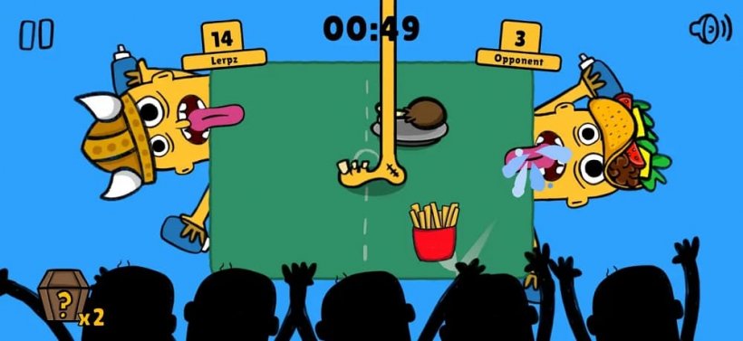 A picture of two people with their heads on a table trying to lick food