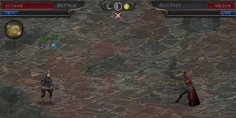 Player character battling an evil cultist